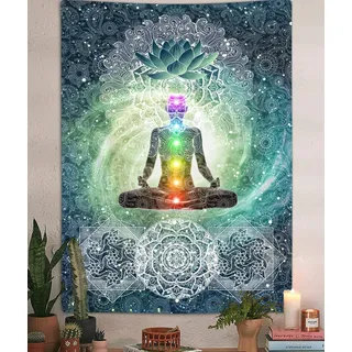 Chakra-Tapisserie, 7 Chakren, Yoga, Meditation, Zen-Dekor, kleiner Wandbehang für Schlafzimmer, Hippie, Lotus, spirituelle Wandteppiche, Poster, Stranddecke, Studentenwohnheim, Zuhause (76 x 102 cm)