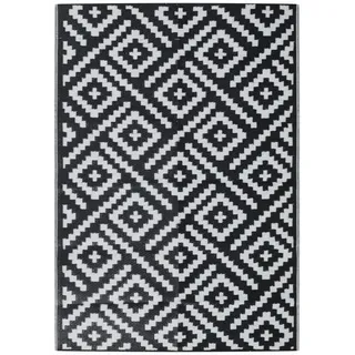 vidaXL Outdoor Teppich, Gartenteppich Beidseitig, Balkonteppich Terrassenteppich UV-beständig, Läufer Teppich für Balkon Terrasse, Weiß Schwarz 140x200cm PP