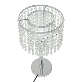 Innenraum Stehlampe - Schlafzimmer Lampe - Modernes Design - Edelstahl mit Kristall Schirm - E27 Fassung - Druckschalter - 20 x 20 x 38 cm - Weiß - Weiß
