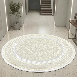 Teppich-Traum Kurzflor Teppich Orient Ornamente Creme Gold Ø 200 cm | Pflegeleicht, strapazierfähig, schmutzabweisend, fußbodenheizungsgeeignet, OEKO-TEX geprüft, mit Glanzeffekt, 8 mm Flor