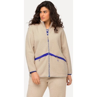 Ulla Popken Jackenblazer Teddyjacke Stehkragen Farbakzente kuschelweich beige