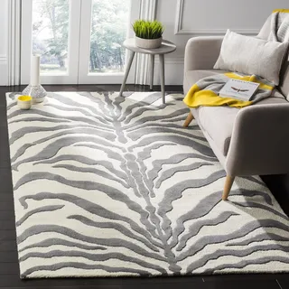 SAFAVIEH Zebra Teppich für Wohnzimmer, Esszimmer, Schlafzimmer - Cambridge Collection, Kurzer Flor, Elfenbein und Dunkelgrau, 183 X 274 cm