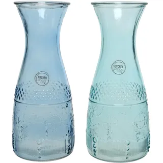 Kaemingk Weinkaraffe Wasserkaraffe 1l blau 1 Stück sortiert - Dekanter für Wein - Saftkaraffe mit Relief - Glaskrug Glaskaraffe - Karaffe Saft, - Wasserkrug Wasserkanne Tischdeko