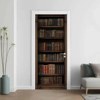 Vintage Bücher Türaufkleber, Rustikal Türfolie Selbstklebende Fototapete, Mittelalter Türposter Abnehmbar Türfolie PVC für Tür Schlafzimmer Badezimmer Türaufkleber 100x200 cmQh274