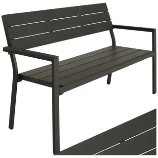 tectake Gartenbank Aluminium-Outdoor-Sitzbank, Maße: 128 x 59 x 88 cm, 2-Sitzer (Parkbank Line, in dunkelgrau), Wetterbeständig, Holzoptik, mit einer Belastbarkeit von 250 kg grau