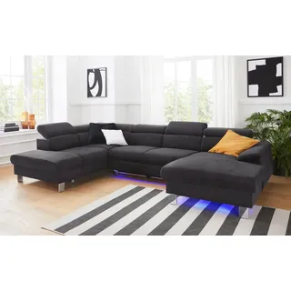 COTTA Wohnlandschaft Komaris U-Form, B: 320 cm, mit Kopfteilverstellung, optional Schlaffunktion, Bettkasten & Licht grau