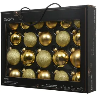 Kaemingk Weihnachtsbaumkugel Weihnachtskugeln Glas glanz matt glitter mix D.7cm hell gold 21 Stück