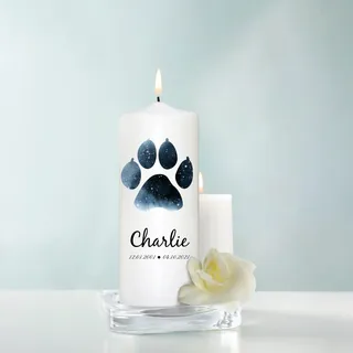 Trauerkerze für Tiere Hund Pfote personalisiert mit Namen und Datum Kerze Katze Trauer, Trauerkerze 18x7 cm