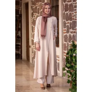 Modavitrini Longtunika mit Hose Damen Tunika Anzug Zweiteiler Hijab Kleidung Modest (IZEL) Aerobin Stoff weiß 38/40 (S-M)