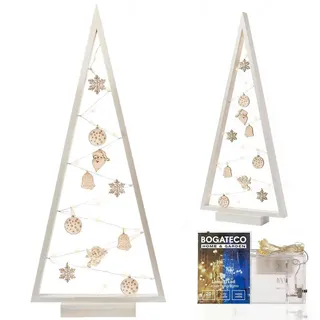 BOGATECO Weihnachtsbaum aus Holz mit LED Beleuchtung 104cm hoch | Holzdekoration inklusive | Weihnachtsdekorationen | 30 LED |