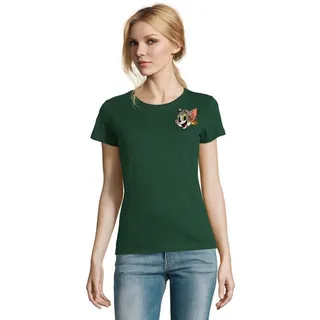 Blondie & Brownie T-Shirt Tom und Jerry Retro Katz Maus Comic Vintage Damen Freizeitshirt Design (Einzelstück, Einzelartikel) RetroPatch KatzMaus UrbanStyle grün M
