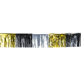 Fransen-Girlande Metallic, schwarz-Gold-Silber, 6 m