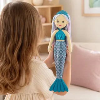 Sweety Toys 11902 Stoffpuppe Meerjungfrau 45 cm türkis | – weiche Kuschelpuppe mit glitzernder Flosse und gesticktem Gesicht
