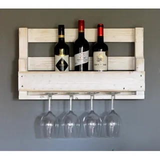 Dekorie Hochwertiges Weinregal aus Holz für die Wand - mit Gläserhalter - Weiß - fertig montiert - Regal für Weinflaschen und Weingläser