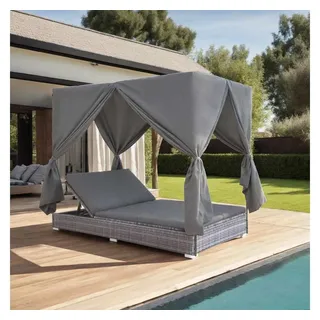 vidaXL Doppelliege 197 x 140 x 140 cm grau inkl. Sonnendach