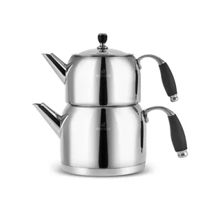 KARACA Stella Edelstahl Teekessel-Set, Wasserkocher 2 Liter & Teekanne 1 Liter, Hochwertiger rostfreier Edelstahl (18/10), Kapselboden für Induktion geeignet, Wärmeresistente Griffe