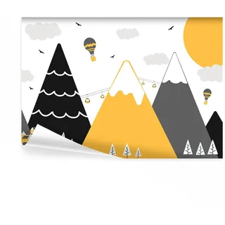 decomonkey Fototapete Kinder Kinderzimmer 300x210 cm Design Tapete Fototapeten Vlies Tapeten Vliestapete Wandtapete moderne Wand Schlafzimmer Wohnzimmer Landschaft Berge Sonne