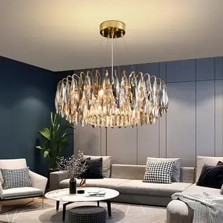 AHXIAOZN Luxus Gold Kristall Kronleuchter,Modern Kristall Pendelleuchte,Rund Crystal Chandelier Lights,Raindrop Chandelier Light Fixture für Esszimmer Schlafzimmer Kücheninsel Wohnzimmer