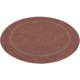 Teppium Outdoor Teppich Wetterfest 200 cm Rund Rot Sisal Optik - Küchenteppich Waschbar rutschfest, Wasserfest, Bordüre, Pflegeleicht - Ideal für Balkon, Terassen, Garten, Camping oder Küche
