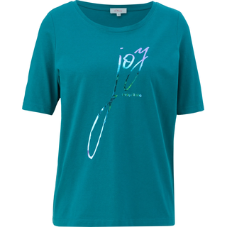 s.Oliver - T-Shirt mit glänzendem Print, Damen, Blau, 38