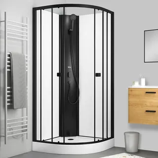 Marwell Komplettdusche Prime Style Schwarz/Weiß 85x85x198 - Fertigdusche inkl. Acrylwanne und Armatur