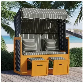 LuxusKollektion Strandkorb Strandkorb Poly Rattan Massivholz Schwarz Grau schwarz