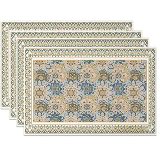 MIRRORANG Marokkanische Tischsets im Vintage-Stil, 4 Stück, 45 x 30 cm, Blau und Gold, aufwendiges Design, Platzsets für Küche, Esszimmer, traditionelle Party-Dekoration