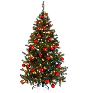 Geschmückter Weihnachtsbaum "Lichterglanz" mit roten Kugeln und LED-Lampen