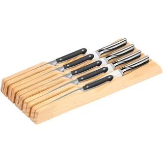 Messerblock Schublade Holz Zweistufiger Messer Organizer für Bis 9 Küchenmesser Messerhalter Schublade Messer Schubladeneinsatz Messeraufbewahrung für Schubladen Arbeitsfläche Küche Büro (5 Klingen)