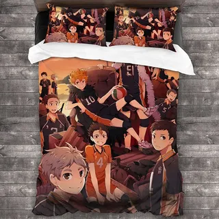 ANSSON Haikyuu Kinder Bettwäsche Anime Mikrofaser Bettbezug Mit Reißverschluss,Karasuno High School Fanartikel Bettwäsche-Sets Kissenbezug (155x220cm, Haikyuu3)