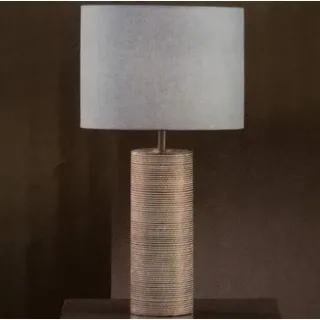 Honsel Tischleuchte Tischlampe CIANA Lampenschirm Blau Holzfuß braun / beige E27