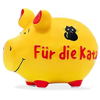 KCG Sparschwein Für die Katz Spardose aus Keramik mit Gummi-Verschluss Kleinschwein 12,5 x 9 x 9 cm