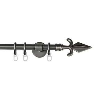 GARESA Gardinenstange RUSTIKA, Ø 16 mm, 1-läufig, Wunschmaßlänge, verschraubt, Metall, rustikale Vorhanggarnitur, verlängerbar, m. Ringe, Endknopf Pfeil grau Ø 16 mm x 350 cm