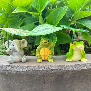 3 Stück Tiere Deko Garten Figuren, Gartendeko für Draußen Wetterfest, Miniteich Deko Tier Figur, Lustig Frosch Schildkröte Elefant Gartenfiguren & Gartenstatuen, Teichdeko für Draußen, Balkon, Teich