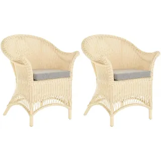 Krines Home Loungesessel 2er Set Extra breiter Rattansessel Landhaus Flechtsessel Wintergarten, Natur Rattan Sessel Korbsessel weiß