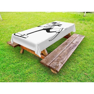 Abakuhaus Tischdecke dekorative waschbare Picknick-Tischdecke, skandinavisch Skifahren Lustiges Ren grau|weiß 145 cm x 305 cm