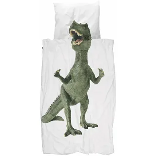 SNURK Dino Bettwäsche Set, 135 x 200 cm, inkl. 1 Kissenbezug 80 x 80 cm, aus 100% Bio-Baumwolle - Kinder Bettwäsche Dinosaurier T-Rex