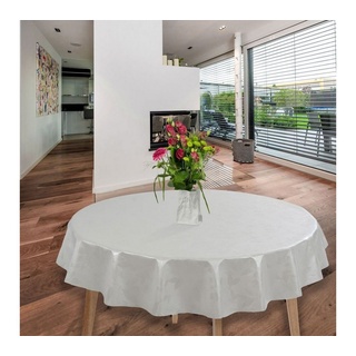laro Tischdecke Wachstuch-Tischdecken Abwaschbar Geprägt Blätter Weiß Rund 140cm weiß
