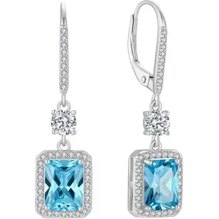 LuxusKollektion Paar Ohrhänger Quadrat Prinzessschliff Hängend Ohrringe 925 Sterling Silber Aquamarin blau|silberfarben