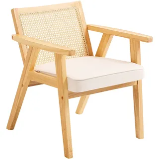 Vevor Rattanstuhl Mittelalterlich Moderner Gartenstuhl mit Armlehne, 1 Stk. Polsterstuhl mit Rattanrückenlehne, Garten Balkon Terrasse Stapelstuhl Gartensessel Wohnzimmer, Schlafzimmer, Lesezimmer