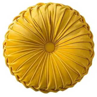 Bprtcra Rundes Kissen aus Samt, rundes Kissen, plissiert, gepolstert, aus Samt, handgefertigt, für Haus, Sofa, Stuhl, Bett, Auto, 35 cm (Gelb)