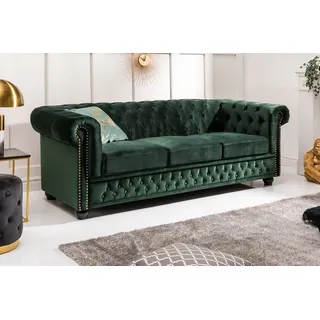 riess-ambiente Sofa CHESTERFIELD 205cm flaschengrün - Samt, Federkern, Rundumbezug, Nieten, Einzelartikel 1 Teile, 3-Sitzer Couch mit Knopfheftung - ideal für Gäste- und Wohnzimmer grün