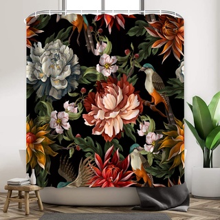 Duschvorhang, Boho, Blumenmuster, einzigartig, bunt, Bohemian-Mandala, schöne Blumenblätter, Duschvorhang für Badezimmer, niedliche Frühlingsblüte, modern, ästhetisch, Duschvorhang-Set mit Haken
