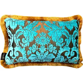 Harald Glööckler Luxus Kissen Pompöös by Casa Padrino von Harald Glööckler Elegance Collection Barock Muster Türkis / Gold 35 x 55 cm - Luxuskissen
