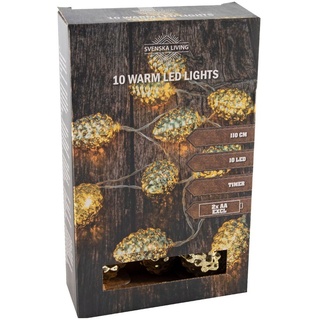LED Tannenzapfen Lichterkette - 110 cm - Weihnachts Deko Beleuchtung 10 Zapfen gold