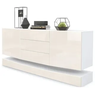 Vladon Sideboard City (Kommode, mit 2 Türen und 3 Schubladen), Weiß matt/Creme Hochglanz (178 x 72 x 38 cm) gelb