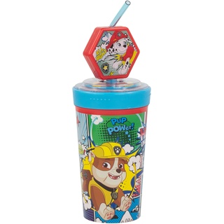 p:os 31956049 PAW Patrol - Trink-Becher für Kinder mit Strohhalm und Deckel, inkl. 3D-Figur, ca. 475 ml, Plastik-Becher to-go, bpa- und phthalatfrei