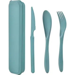 Plastik Besteck Mehrweg Set, 1 Set Reise Besteck mit Etui, Camping Besteck set, Tragbare Utensilien, für Lunchbox, Schule, Picknick, Reisen (Grün)