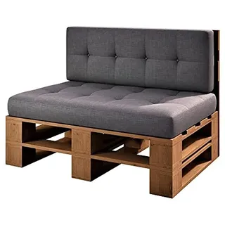 sunnypillow Palettenmöbel Europaletten Indoor und Outdoor Lounge Gartenmöbel Holz Gartenmöbel Set Lounge Möbel Terrasse Balkon Loft Stil Paletten | Eiche Bank 120 x 60 cm Höhe : 30 cm