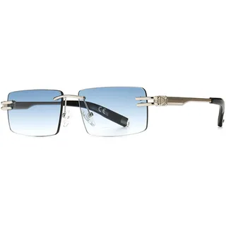 kachawoo Randlose Herren-Sonnenbrille mit Verlaufslinsen, Retro-Rechteck-Sonnenbrille für Männer und Frauen, rahmenlose Brille, modisches Markendesign (silver with blue) - M